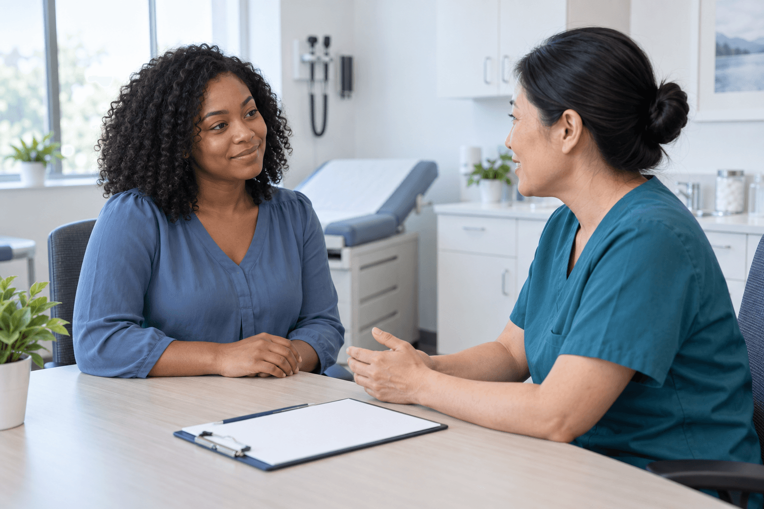 Illustrative private conversation between an adult patient and a nurse